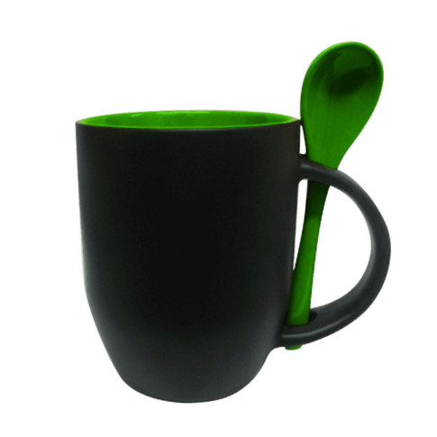 Caneca Cer. 325ml  Preta Magica C/ Colher Interna Verde P/ Sublimaçao